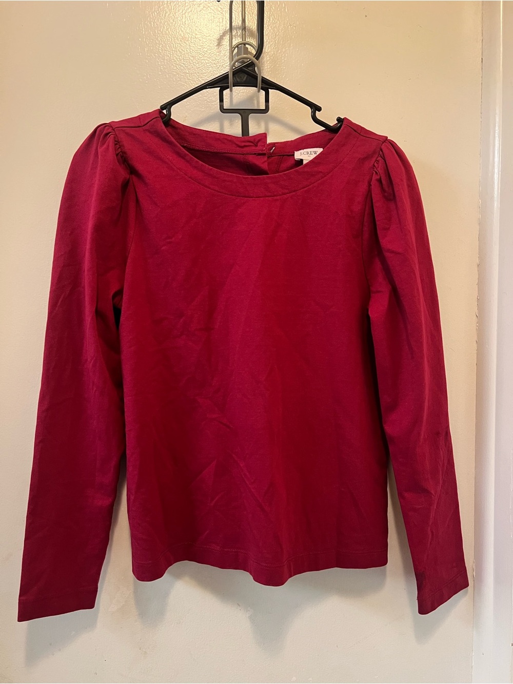 J. Crew Long-Sleeve Puff Shoulder Top - Berry